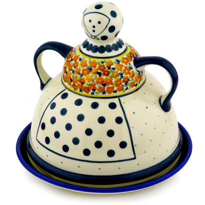 Polish Pottery Cheese Lady 8&quot; Russett Floral