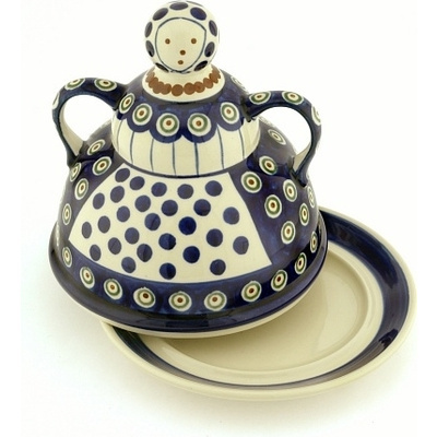 Polish Pottery Cheese Lady 8&quot; Traditional Peacock