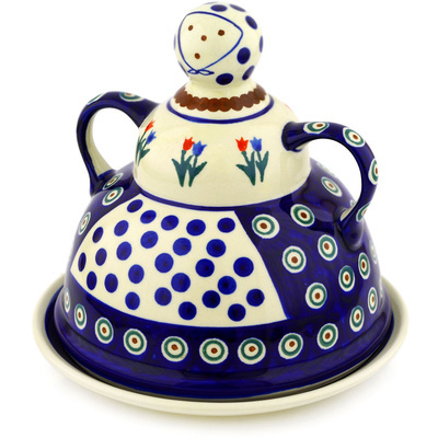 Polish Pottery Cheese Lady 8&quot; Tulip Pair Peacock