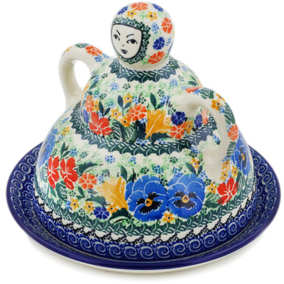 Polish Pottery Cheese Lady 8&quot; Vibrant Bouquet UNIKAT