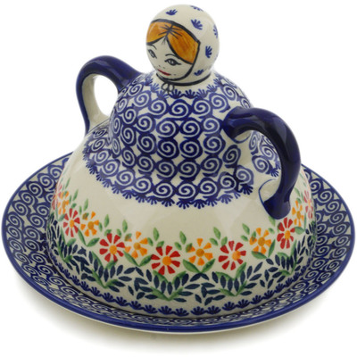 Polish Pottery Cheese Lady 8&quot; Wave Of Flowers