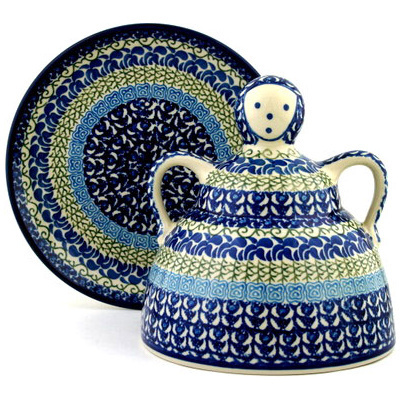 Polish Pottery Cheese Lady 9&quot; Blue Passion
