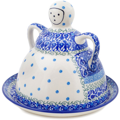 Polish Pottery Cheese Lady 9&quot; Blue Passion