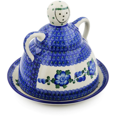 Polish Pottery Cheese Lady 9&quot; Blue Poppies
