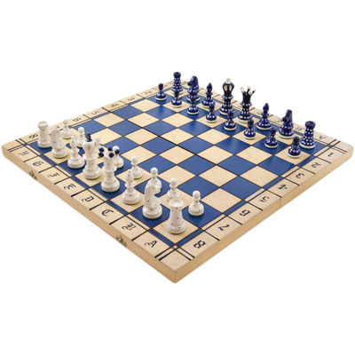 Polish Pottery Chess Set 21&quot; Blue
