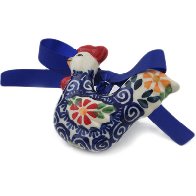 Polish Pottery Chicken Christmas Ornament Wave Of Flowers