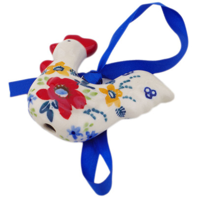 Polish Pottery Chicken Christmas Ornament Wild Flower Bloom UNIKAT
