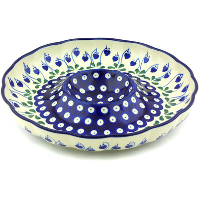 Polish Pottery Chip and Dip Platter 10&quot; Bleeding Heart Peacock