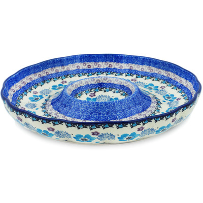 Polish Pottery Chip and Dip Platter 10&quot; Blooming Blues