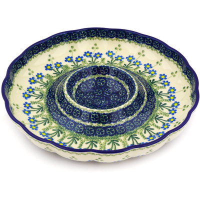 Polish Pottery Chip and Dip Platter 10&quot; Blue Daisy Circle