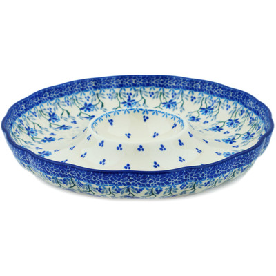 Polish Pottery Chip and Dip Platter 10&quot; Blue Grapevine