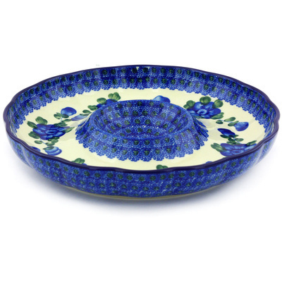 Polish Pottery Chip and Dip Platter 10&quot; Blue Poppies