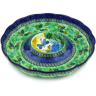 Polish Pottery Chip and Dip Platter 10&quot; Garden Delight UNIKAT