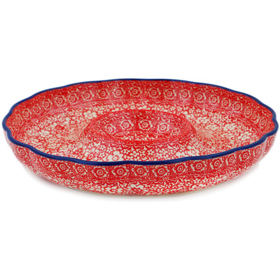 Polish Pottery Chip and Dip Platter 10&quot; Magical Red UNIKAT