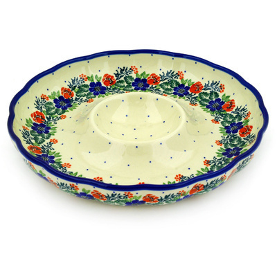 Polish Pottery Chip and Dip Platter 10&quot; Polish Wreath