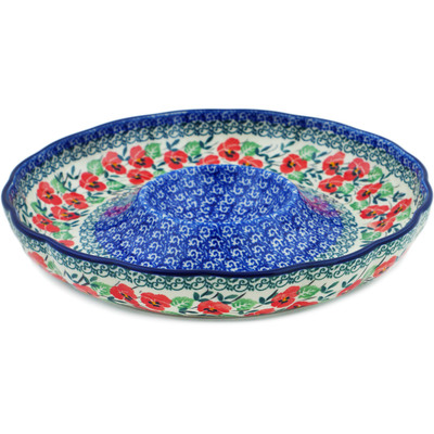 Polish Pottery Chip and Dip Platter 10&quot; Red Pansy