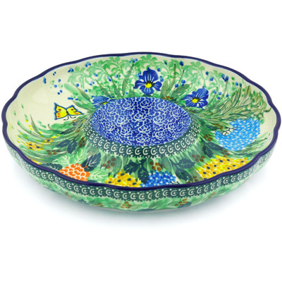 Polish Pottery Chip and Dip Platter 10&quot; Spring Garden UNIKAT