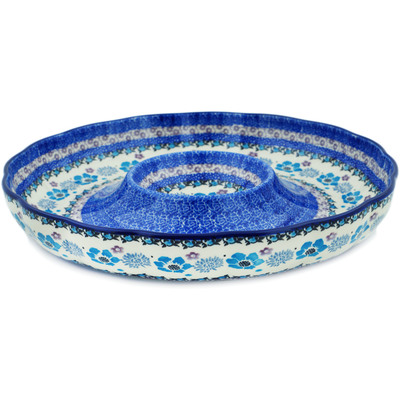 Polish Pottery Chip and Dip Platter 12&quot; Blooming Blues