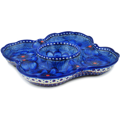 Polish Pottery Chip and Dip Platter 12&quot; Blue Heaven UNIKAT