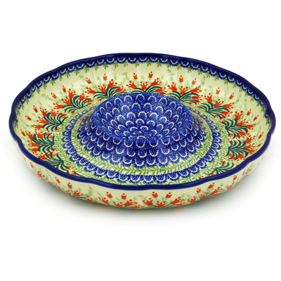 Polish Pottery Chip and Dip Platter 12&quot; Crimson Bells