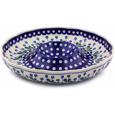 Polish Pottery Chip and Dip Platter 12&quot; Forget-me-not Peacock