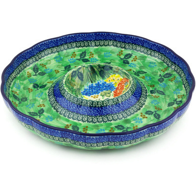 Polish Pottery Chip and Dip Platter 12&quot; Garden Delight UNIKAT