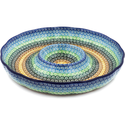 Polish Pottery Chip and Dip Platter 12&quot; Rainbow Swirl