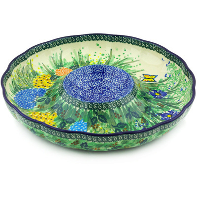 Polish Pottery Chip and Dip Platter 12&quot; Spring Garden UNIKAT