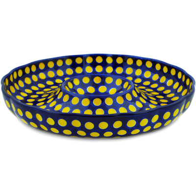 Polish Pottery Chip and Dip Platter 12&quot; Yellow Dots