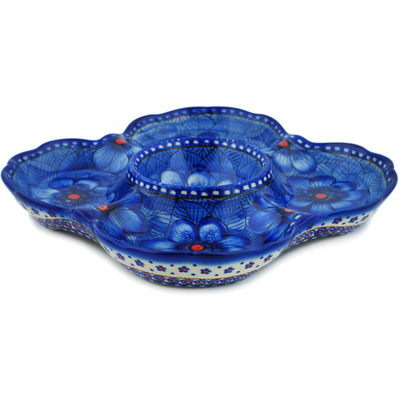 Polish Pottery Chip and Dip Platter 9&quot; Blue Heaven