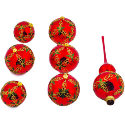 Polish Pottery Christmas Ball Ornament 14&quot; Red Spirits