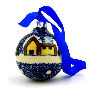 Polish Pottery Christmas Ball Ornament 2&quot;