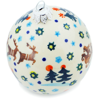 Polish Pottery Christmas Ball Ornament 2&quot; Jolly Holiday