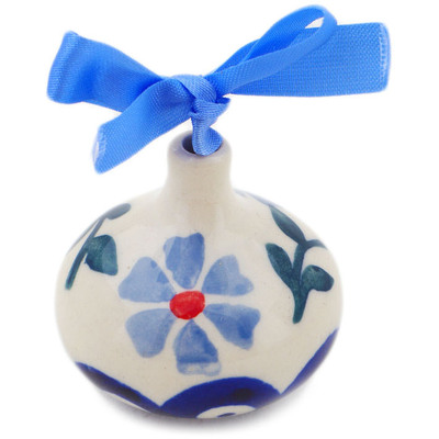Polish Pottery Christmas Ball Ornament 2&quot; Peacock Forget-me-not