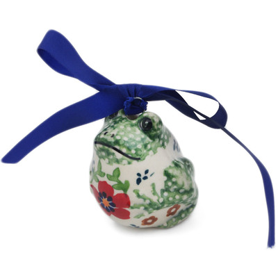 Polish Pottery Christmas Ball Ornament 2&quot; Red Flower Meadow