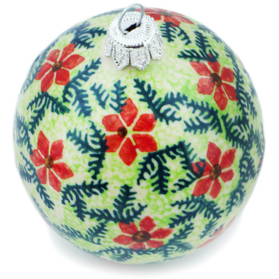 Polish Pottery Christmas Ball Ornament 2&quot; Red Pops