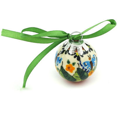 Polish Pottery Christmas Ball Ornament 2&quot; Spring Splendor UNIKAT