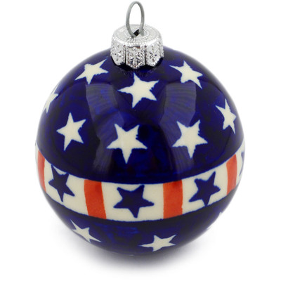 Polish Pottery Christmas Ball Ornament 3&quot; Americana