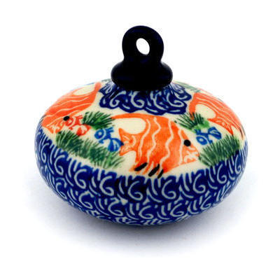 Polish Pottery Christmas Ball Ornament 3&quot; Angel Fish