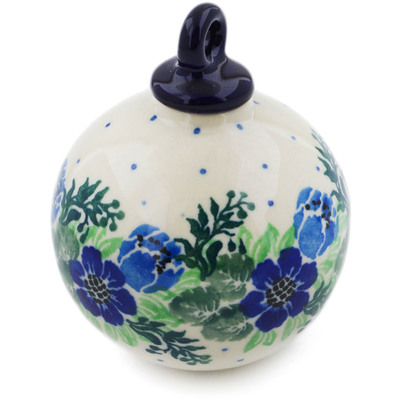 Polish Pottery Christmas Ball Ornament 3&quot; Basket Of Blues