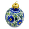 Polish Pottery Christmas Ball Ornament 3&quot; Blue Blossom Globe
