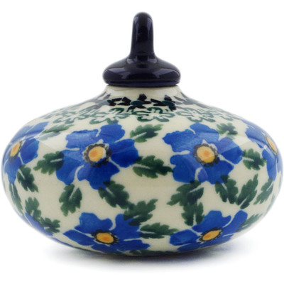 Polish Pottery Christmas Ball Ornament 3&quot; Blue Daisy Dream UNIKAT