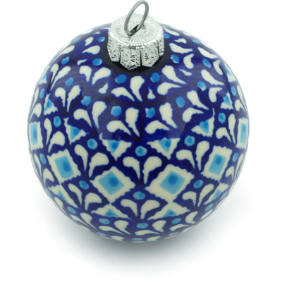 Polish Pottery Christmas Ball Ornament 3&quot; Blue Diamond