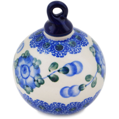 Polish Pottery Christmas Ball Ornament 3&quot; Blue Poppies