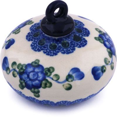 Polish Pottery Christmas Ball Ornament 3&quot; Blue Poppies