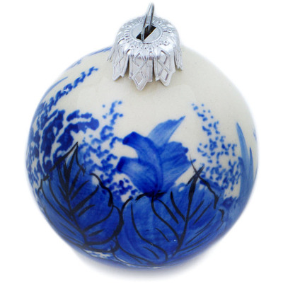 Polish Pottery Christmas Ball Ornament 3&quot; Blue Poppy Dream