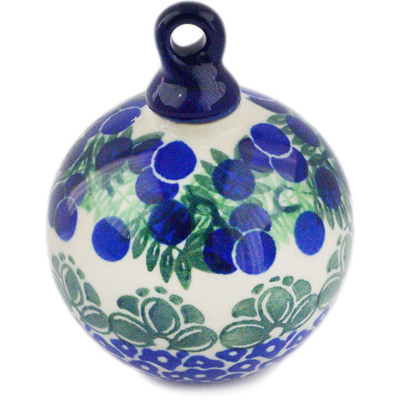 Polish Pottery Christmas Ball Ornament 3&quot; Blueberry Fields Forever
