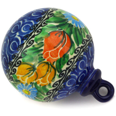 Polish Pottery Christmas Ball Ornament 3&quot; Breathtaking Tulips UNIKAT