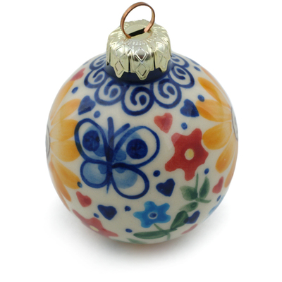 Polish Pottery Christmas Ball Ornament 3&quot; Butterfly Sunshine UNIKAT