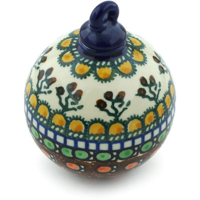 Polish Pottery Christmas Ball Ornament 3&quot; Cranberry Medley UNIKAT